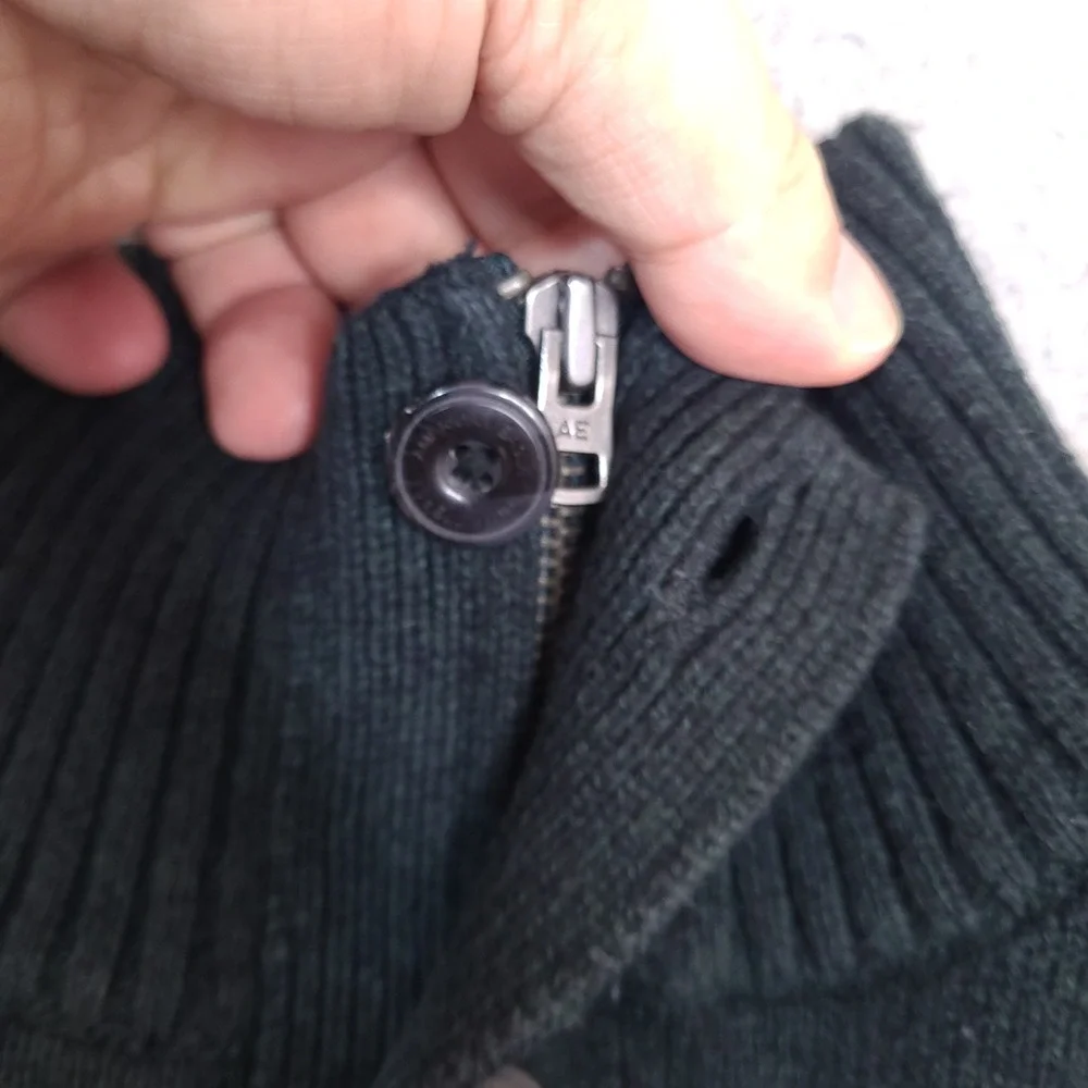 American Eagle Sweater Mens Large Forest Green Athletic Fit Button Zip Mock Neck